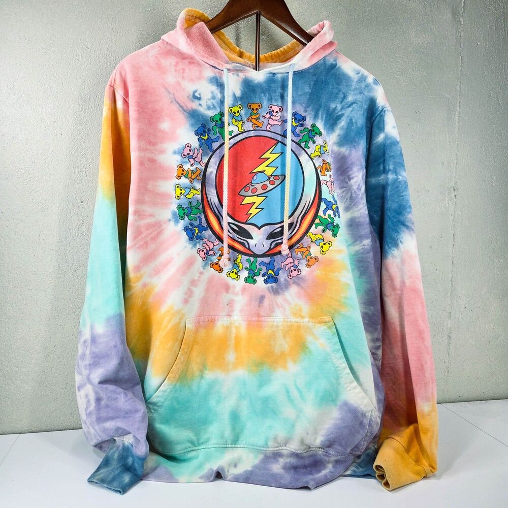 Grateful Dead Alien Dancing Bears Spiral Tie Dye Mad Engine Hoodie Sz M